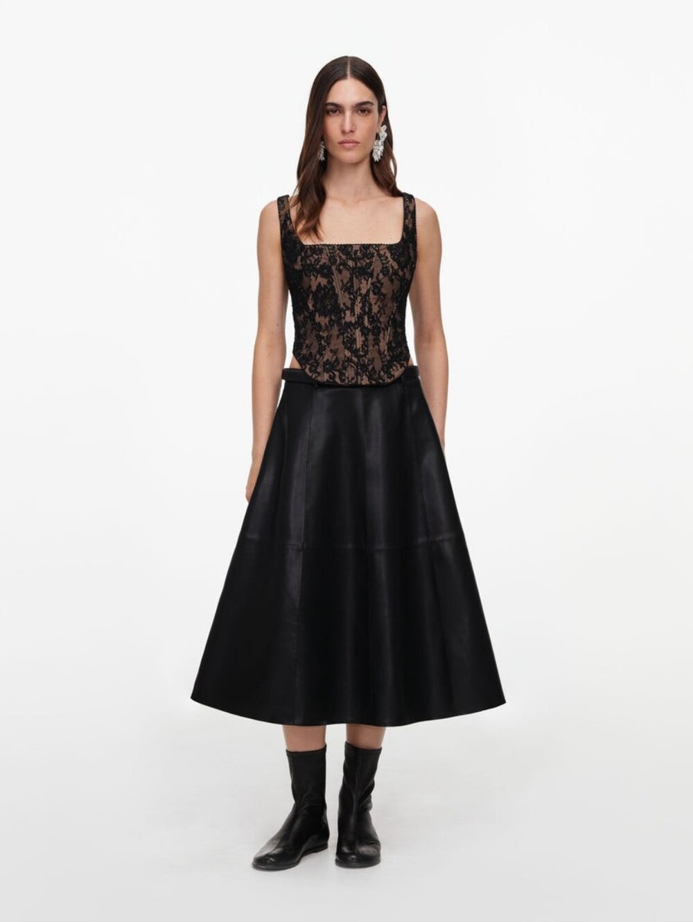 Self Portrait Black Faux Leather Midi Skirt